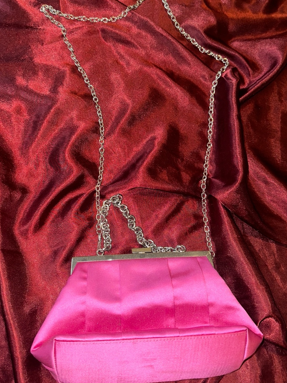 Pink Satin Chain-Handle Evening Bag